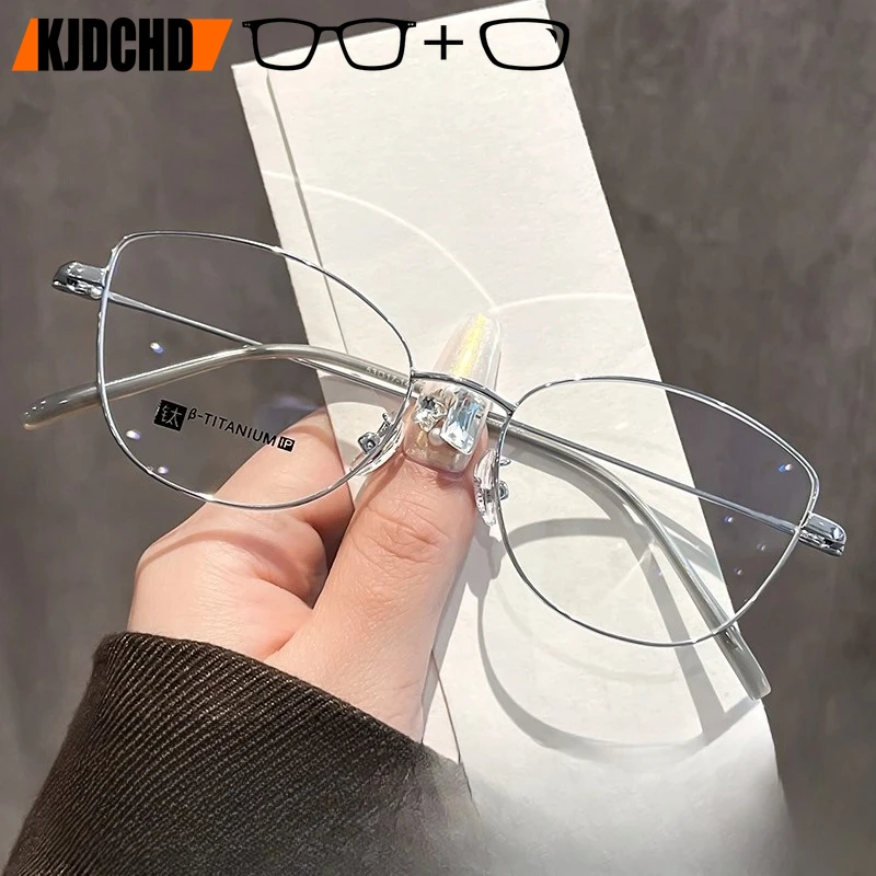 

KJDCHD титановые женские оптические очки «кошачий глаз» по рецепту, прогрессивные мультифокальные очки для близорукости и дальнозоркости 90285