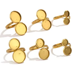 Configurações de anel de aço inoxidável ajustáveis, base em branco, cabochões de vidro, molduras de camafeu, bandeja diy, anéis em branco, descobertas de joias com 10 peças 10 principais vendas porta alianças de vidro - №10