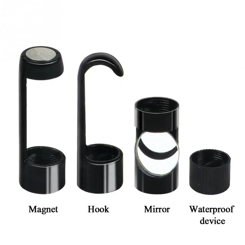 Hook Magnet Side View Mirror Set Compatible for 8mm /5.5mm Endoscope Waterproof with Screw Threads Black