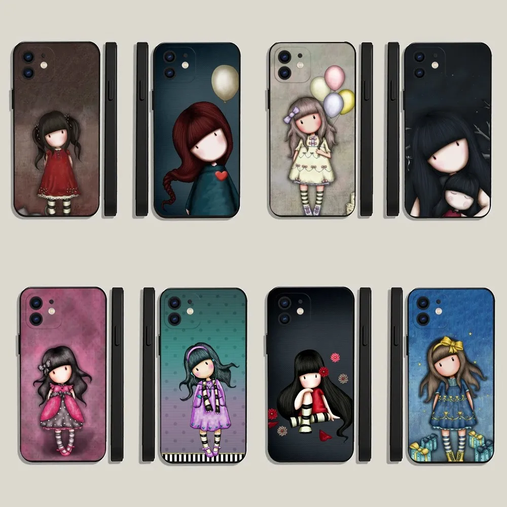 S-Santoro G-Gorjuss Girls   Phone Case For iPhone 15,14,13,12,11,Plus,Pro Max,XS,X,XR,SE,Mini,8,7 Soft Silicone Black Cover