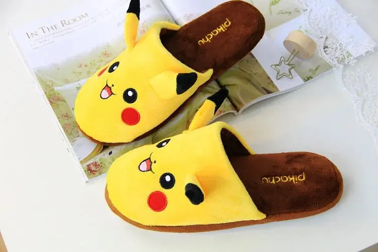 Cartoon Pokemon Pikachu Slippers Winter Home Cotton Shoes Cute Indoor Warm Slipper For Couples Women Man Girls Boys Za