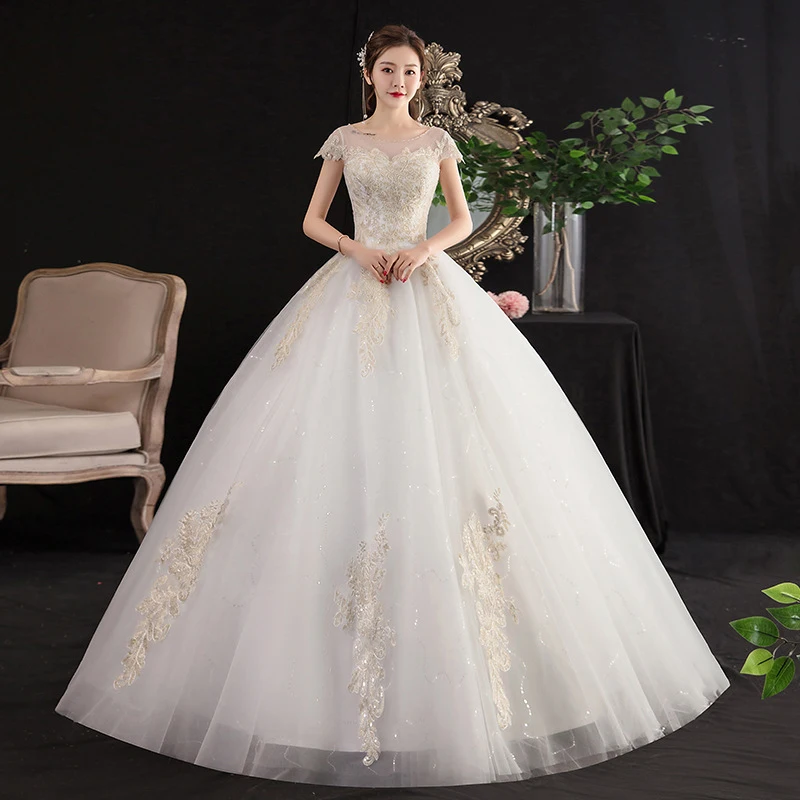 New European and American bridal lace Off-shoulder, backless, strapless, floor-length, princess-style, slimming Korean wedding d
