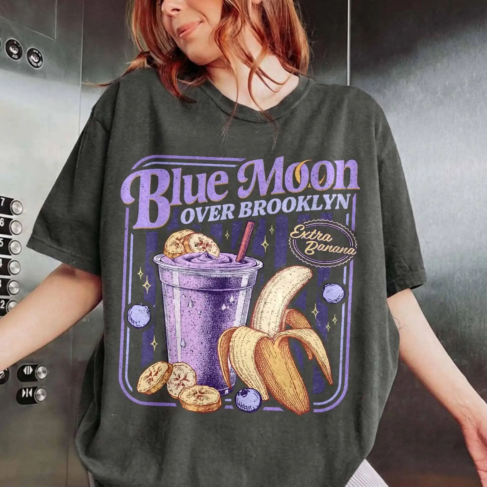 Camiseta Vintage Blue Moon Banana Smoothie, camiseta de verano con estampado de película de Brooklyn, camiseta holgada y transpirable para hombres y mujeres