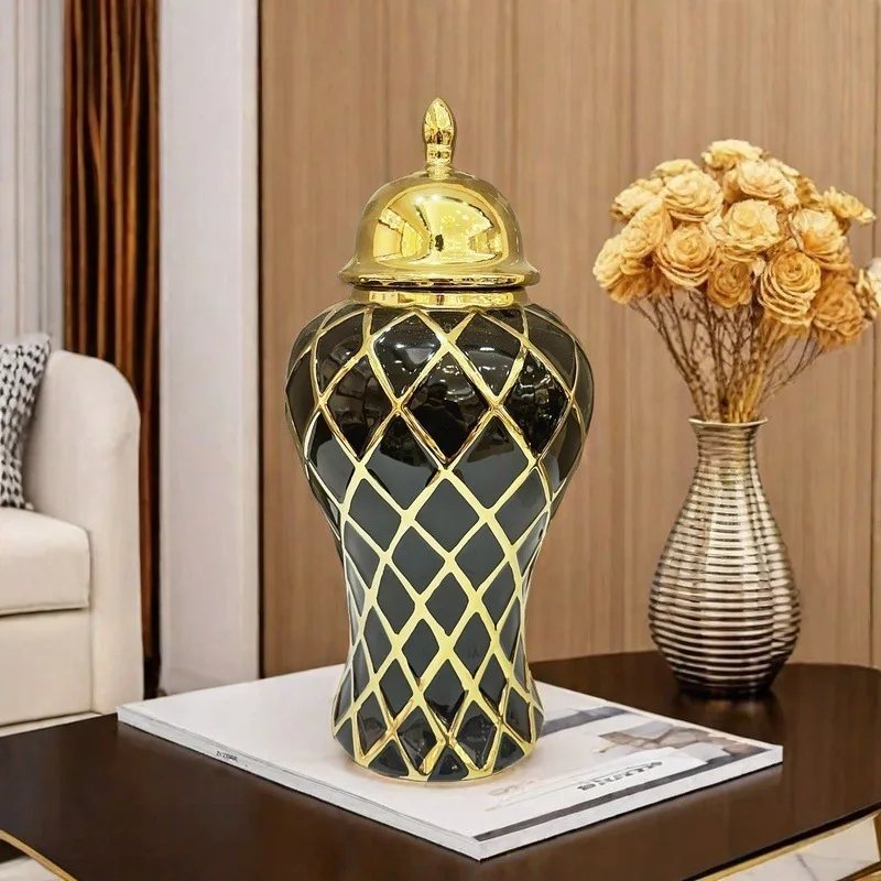 

flower vase Electroplating general jar ceramic European style black gold flower vase light luxury handicraft decor home decor