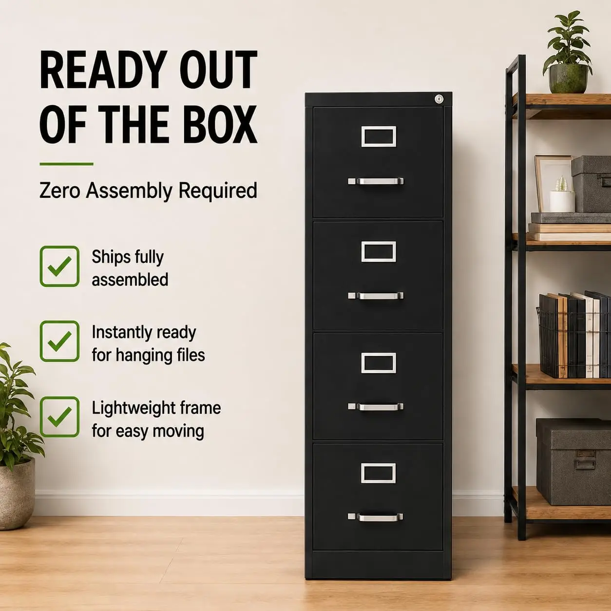 Metal Vertical File Cabinet 4-Drawer Locking Steel Letter Width 22