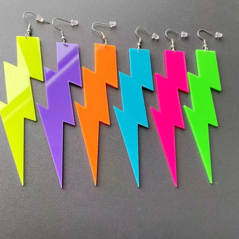 Neon Big Lightning Earrings for Women Exaggerated Retro Candy Color Pendant Acrylic Drop Dangle Outfit Glow Party Accessories