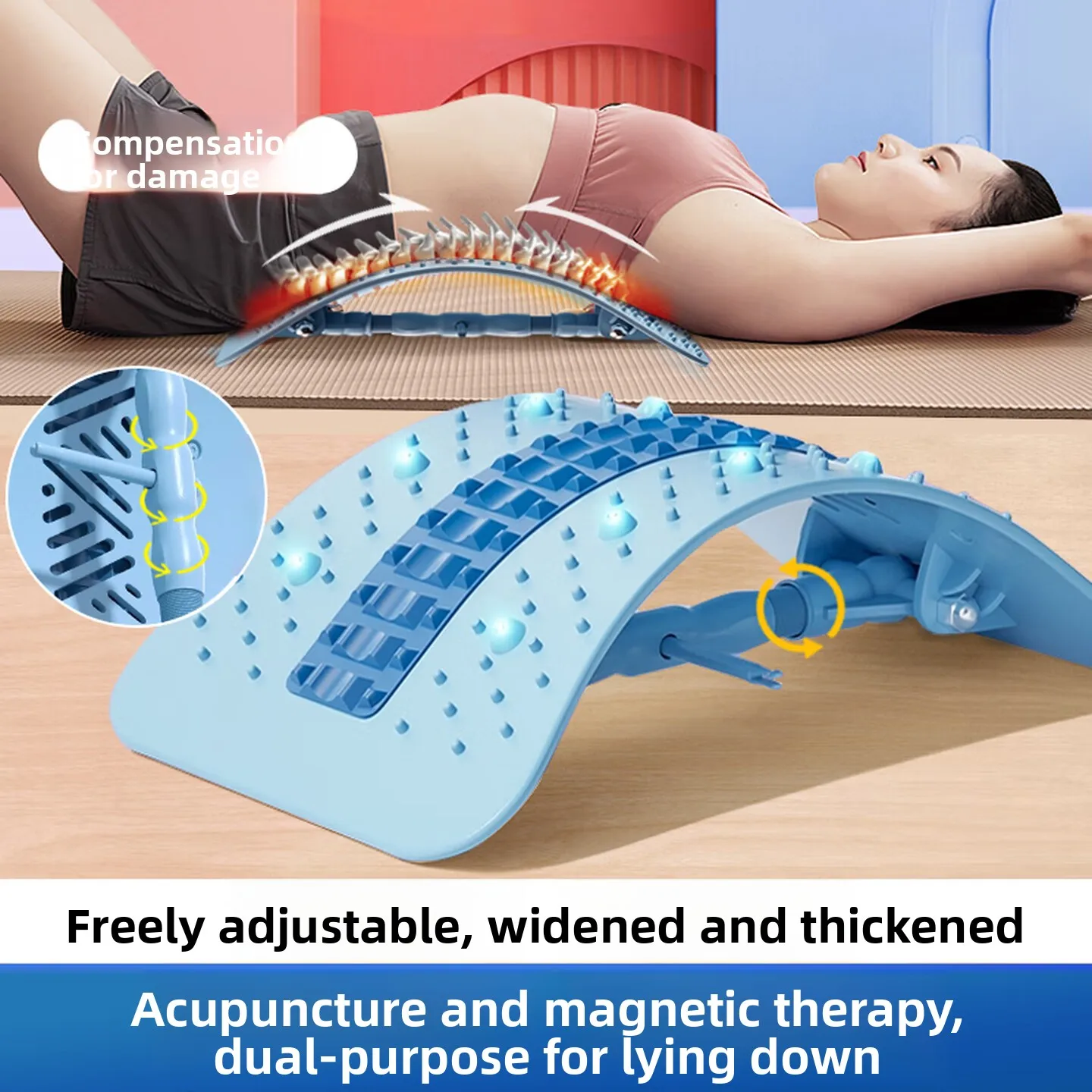 Adjustable Lumbar Stretch Board 360 Degree Rotation Magnetic Acupressure Back Support Spine Traction Home Relaxation 허리 스트레칭 기구