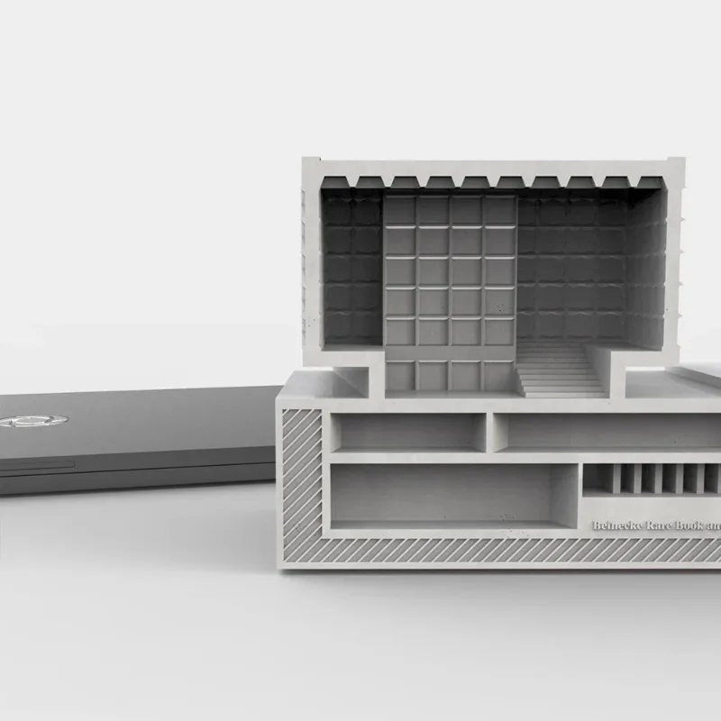 Beinecke Rare Book and Manuscript Library cement building model, modern home living room desktop bookcase decoration ornaments