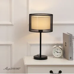 Europe Creative Bedside Lamp Double-layer Fabric Table Lamp for Living Room Bed Lamp Decoration Study 90-260V  LED Desk Light