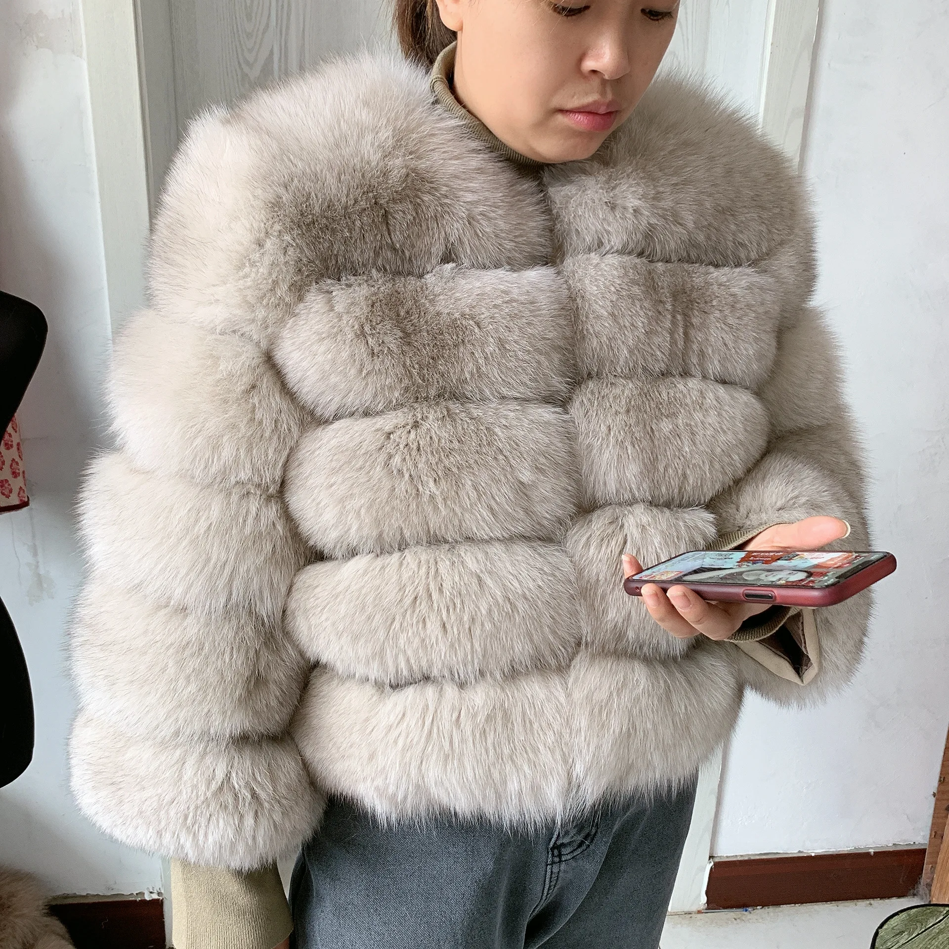 New Real Fox Fur Coat Women's Winter Warm 100% Natural Fur Jacket Short Raccoon Fur Coat Women's High Quality Hot Sale