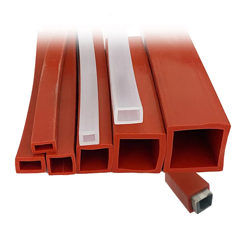1M Silicone Square Tube Rectangular Sleeve Hollow Pipe Rubber Strips Protective Casing High Temperature Resistant Sealing Strip