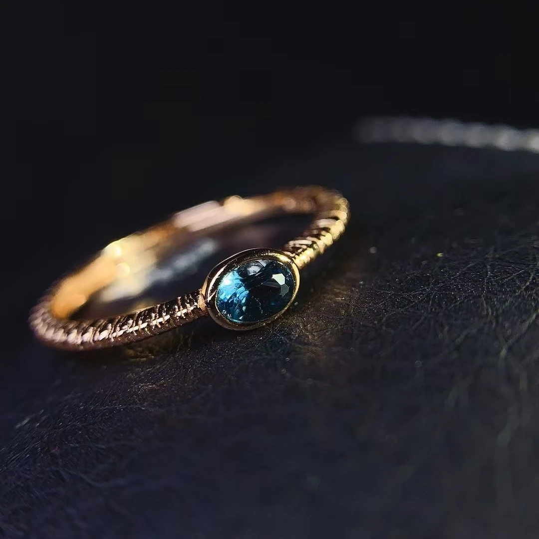 KJJEAXCMY Women's London Blue Topaz Ring Natural Gemstone S925 Silver Electroplated Inlaid Fine Jewelry Birthday Party