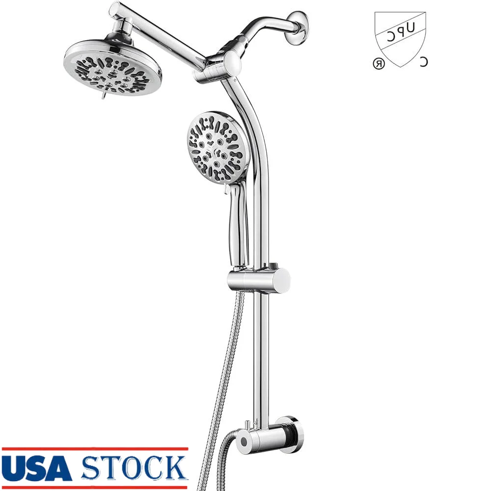 Retrofit 2-Way Shower Head Combo 8-Function Rainfall Showerhead 9-Setting Handheld Shower Adjustable Slide Bar Easy Installation