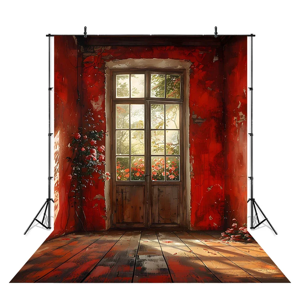 성인 레트로 사진 배경 그런지 방 창 햇빛 바닥 배경 장식, 사진 부스 손상된 벽 벽지