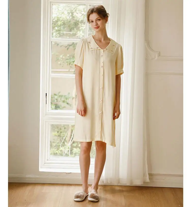 Summer Nightgown Home Clothing Casual Sleepwear Dress Bathrobe Lingerie Women Nightshirts Dressing Gown Lapel Shirt Sleepdress