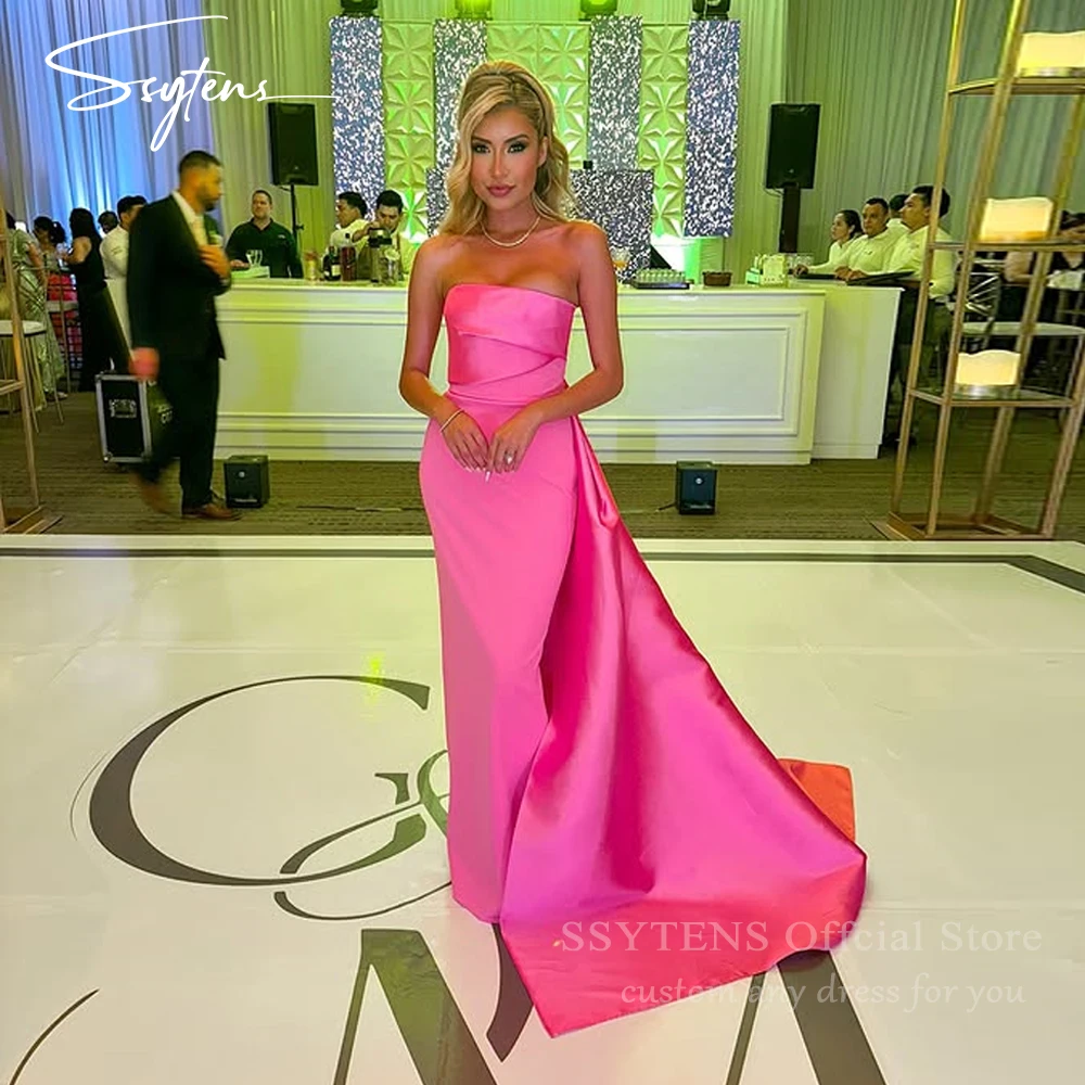 

SSYTENS Elegant Strapless Pom Dresses 2025 Pink Wedding Guest Gowns Formal Evening Dress Women Bridesmaid Party Dress Customized