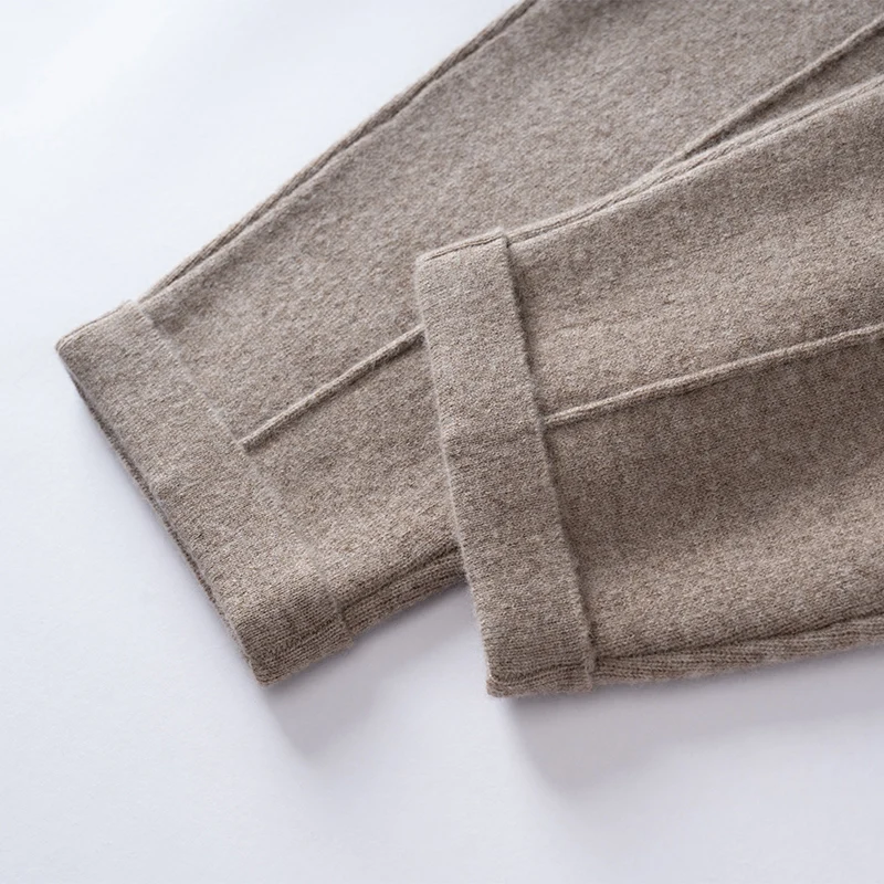 Autumn Winter Women 100% Cashmere Trousers Fashion New Style Thick Warm Pencil Pants Comfortable Elastic Waist Knit Pants