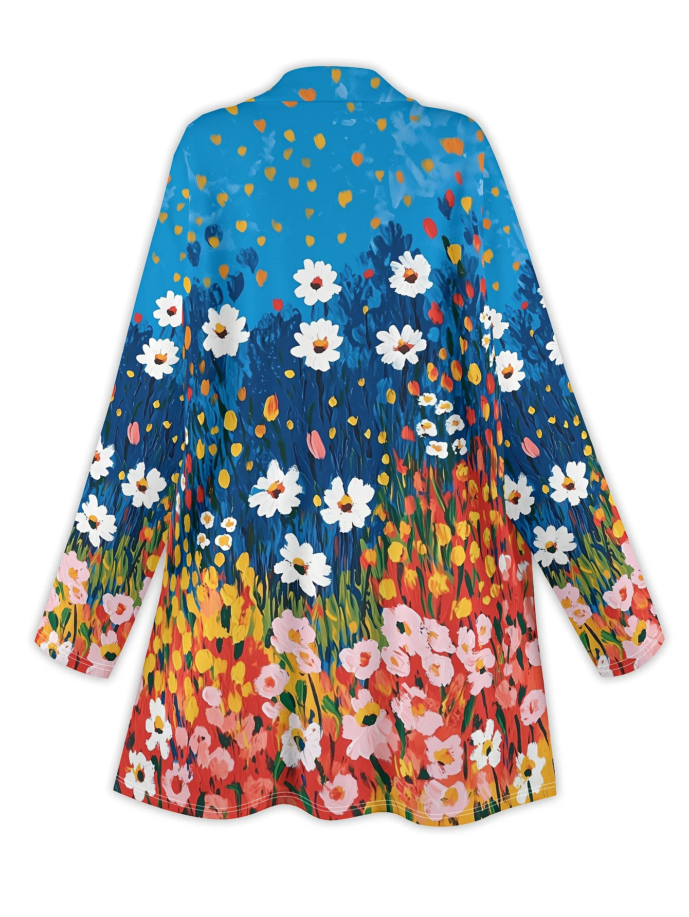 여성용 꽃무늬 가디건, 부드러운 폴리에스테르 니트, 긴 소매 오픈 프론트, 우아한 캐주얼 커버업, 봄 스타일