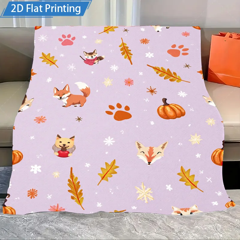 

1pc Flannel Blanket Cute Fox Autumn Print Blanket Soft Fleece Throw for Cozy Home Decor and Bedding