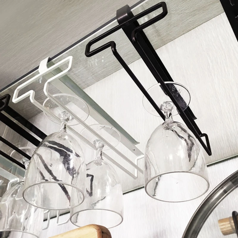 Estante para vino colgante hierro debajo del gabinete, soporte para colgador almacenamiento Metal para