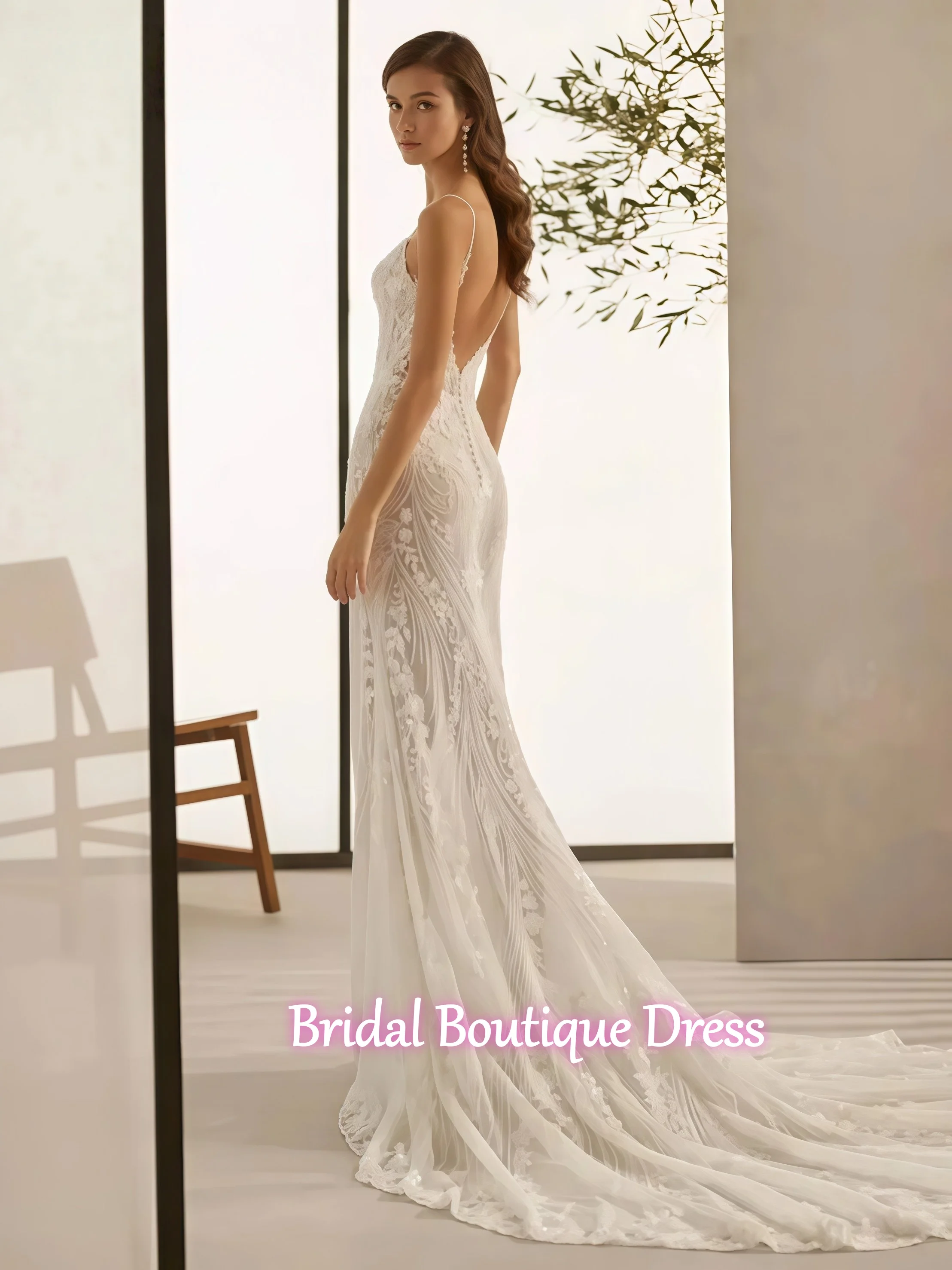 Robe de mariée personnalisée, bretelles Spaghetti, Sexy, col en v, avec des appliques gracieuses, ligne a, longueur au sol, 2026