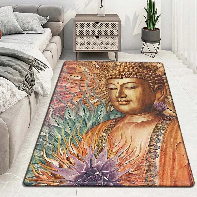 Buddhism Buddha Statue Carpet Kitchen Mat Entrance Doormat Bedroom Floor Decoration Living Room Carpet Bathroom Anti-slip Rug