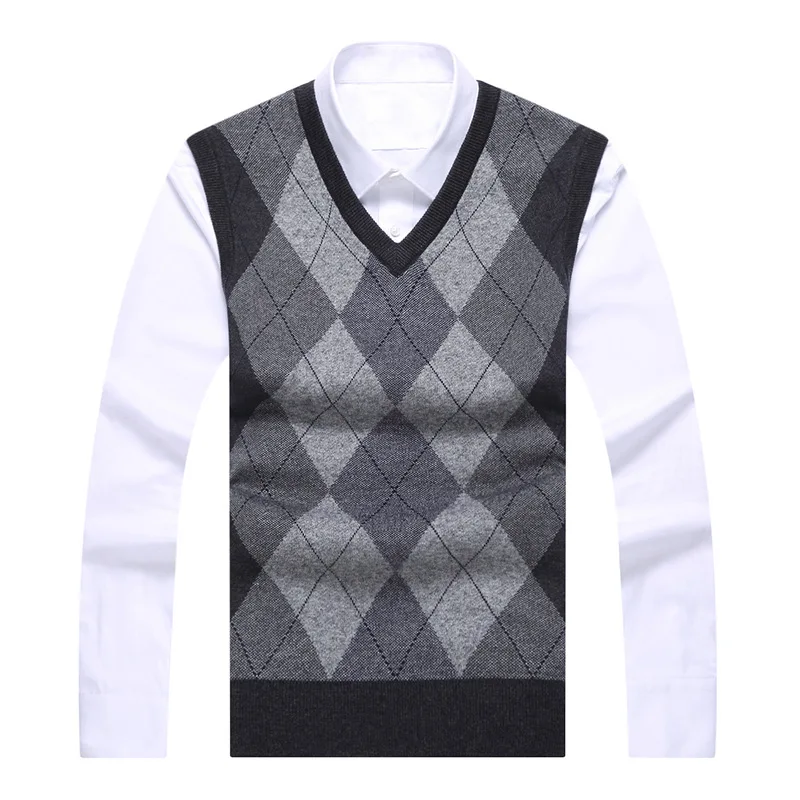 4 Color Autumn and Winter New Men\'s Wool Vest Knitted Waistcoat Middle-aged Men\'s Thick Sweater