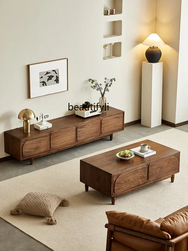 

Nordic Solid Wood Coffee Table Living Room Home North America Black Walnut Tea Table Storage Low Table