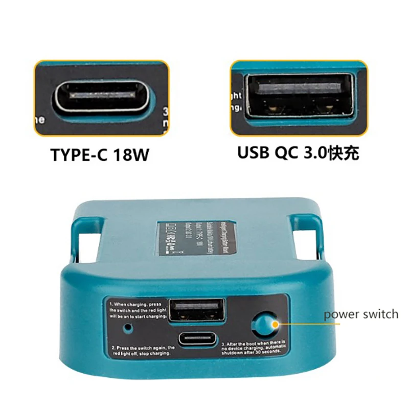 1 buah aksesori DIY untuk Makita 18V dengan USB dengan dudukan baterai tipe-c BL1840 BL1850 BL1860 adaptor pengisi daya Cepat