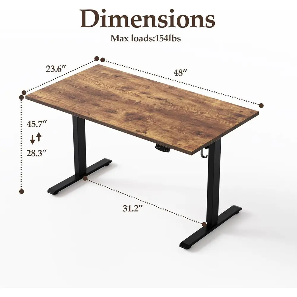 Height-Adjustable 48 Inch Electric Standing Desk, Rustic Brown, Two-Piece Top with Memory Preset and Sit-Stand Features