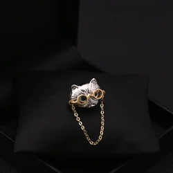 Cute Glasses Cat Brooch Women's Japanese Style Cartoon Niche Small Pin Fixed Clothes Decorative Animal Buckle Accessory Jewelry