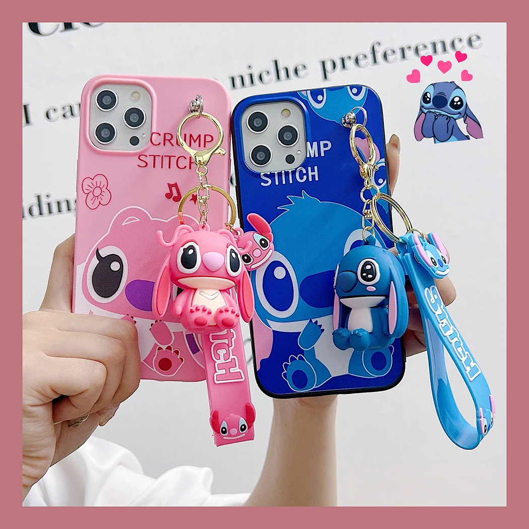 For OPPO A15 94 54 55 53 74 96 57 17 58 78 60 39 Realme C55 53 35 30 21Y 11 33 63 61 67 Kawaii Stitch Case With Keychain