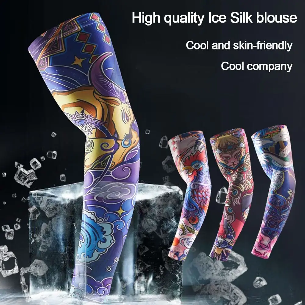 1Pair Warmer New Outdoor Sport UV Protection Basketball Tattoo Arm Sleeves Arm Cover Flower Arm Sleeves Sun Protection