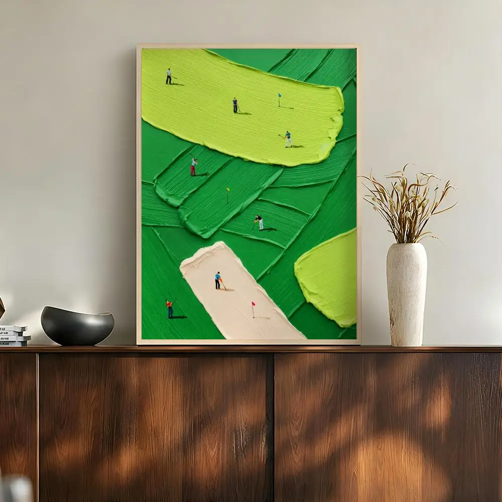 Abstract Aerial Golf Course Fairways Green Landscape Design Poster Modern Aesthetic Wall Art for Home Bar Cafe Bathroom Decor