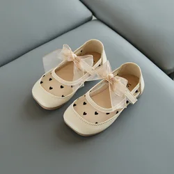 Princess Shoes Girl Mesh Mary Janes Shoes for Kids Leather Shoes Hollow Outs Bowtie Breathable Child Shoe Baby Toddler Shoes