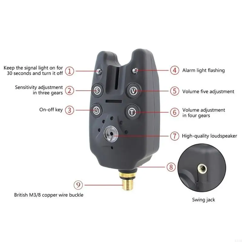 Wireless Fishing Alarm Adjustable Volumes Fishing Bites Alert Bites Alarm with Light Fishing Tackle Accessory
