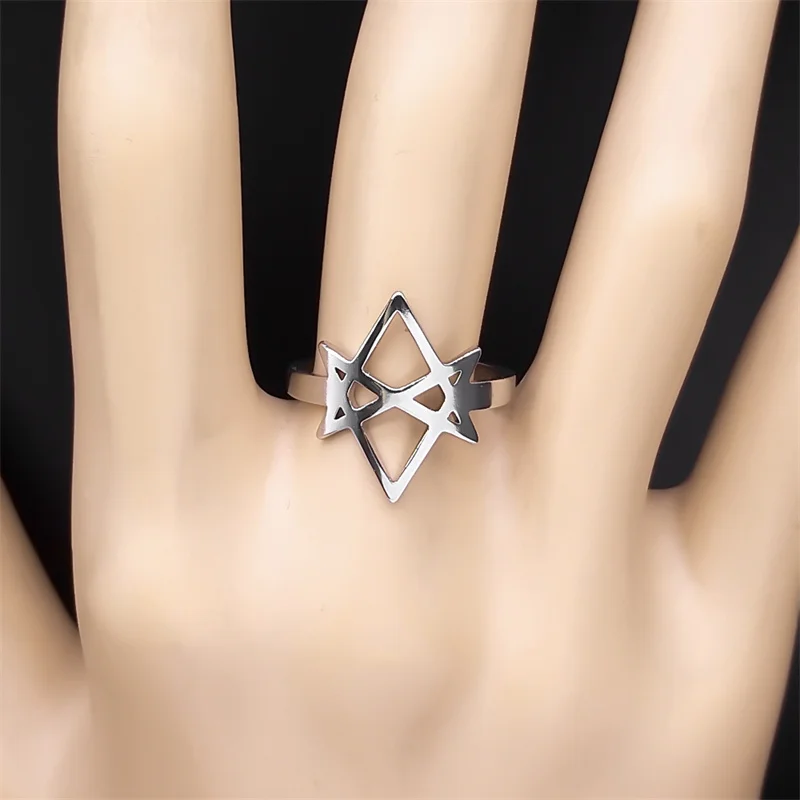 Unicursal Hexagram Stainless Steel Rings For Men Women Silver Color Thelema Sacred Geometry Ring Amulet Spiritual Jewelry RS06