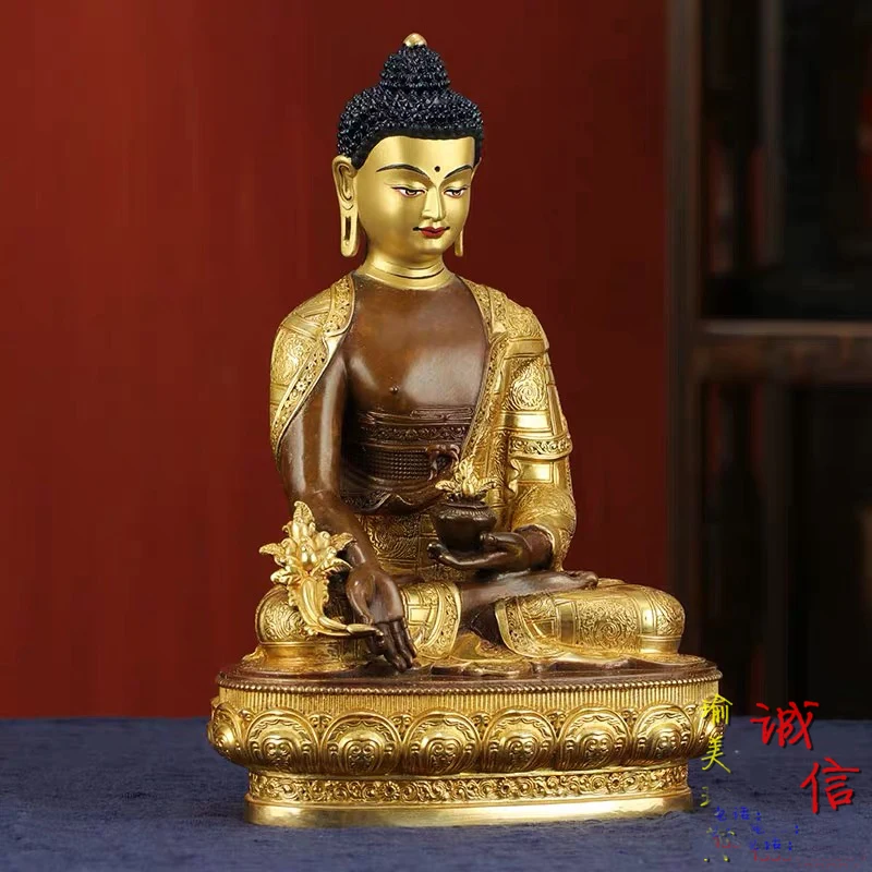 21CM large # 5A GOOD buddha HOME Temple India Nepal Buddhism gold gilding Pharmacist Tathagata YAOSHI brass statue