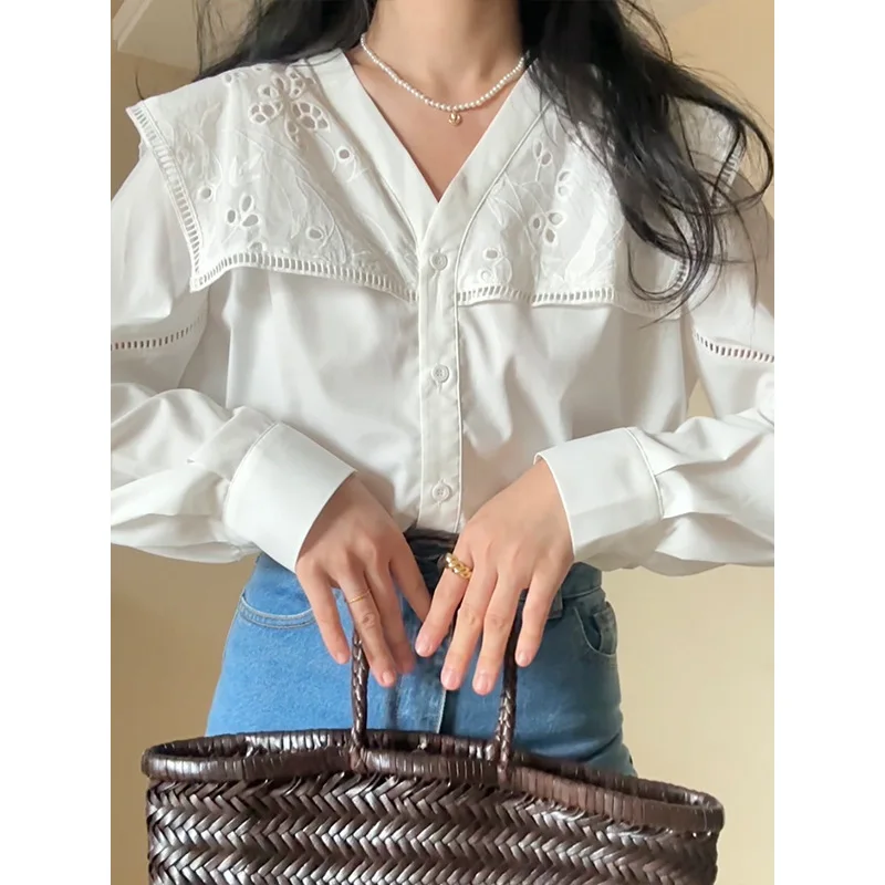 

Spring New Women's White Shirt Long Sleeve French Style Design Temperament Commute South Korea Women's Intellectual Shirt