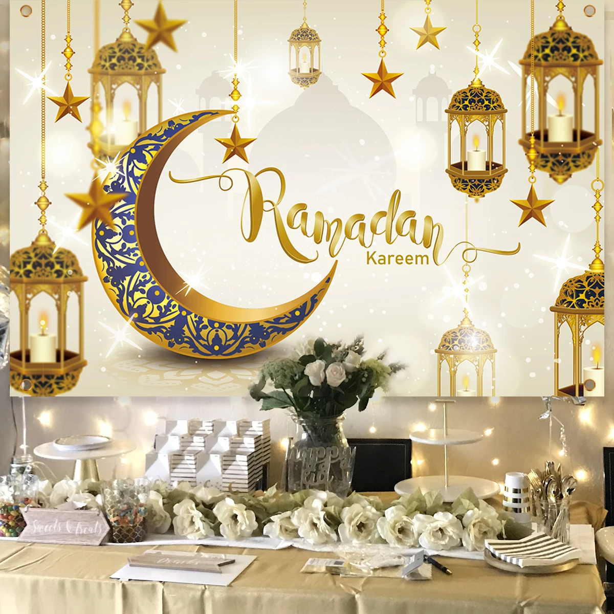 Eid Party Backdrop Eid Mubarak Decorations For Home Islamic Muslim Decor Ramadan Kareem EID Al Adha Ramada Party Background