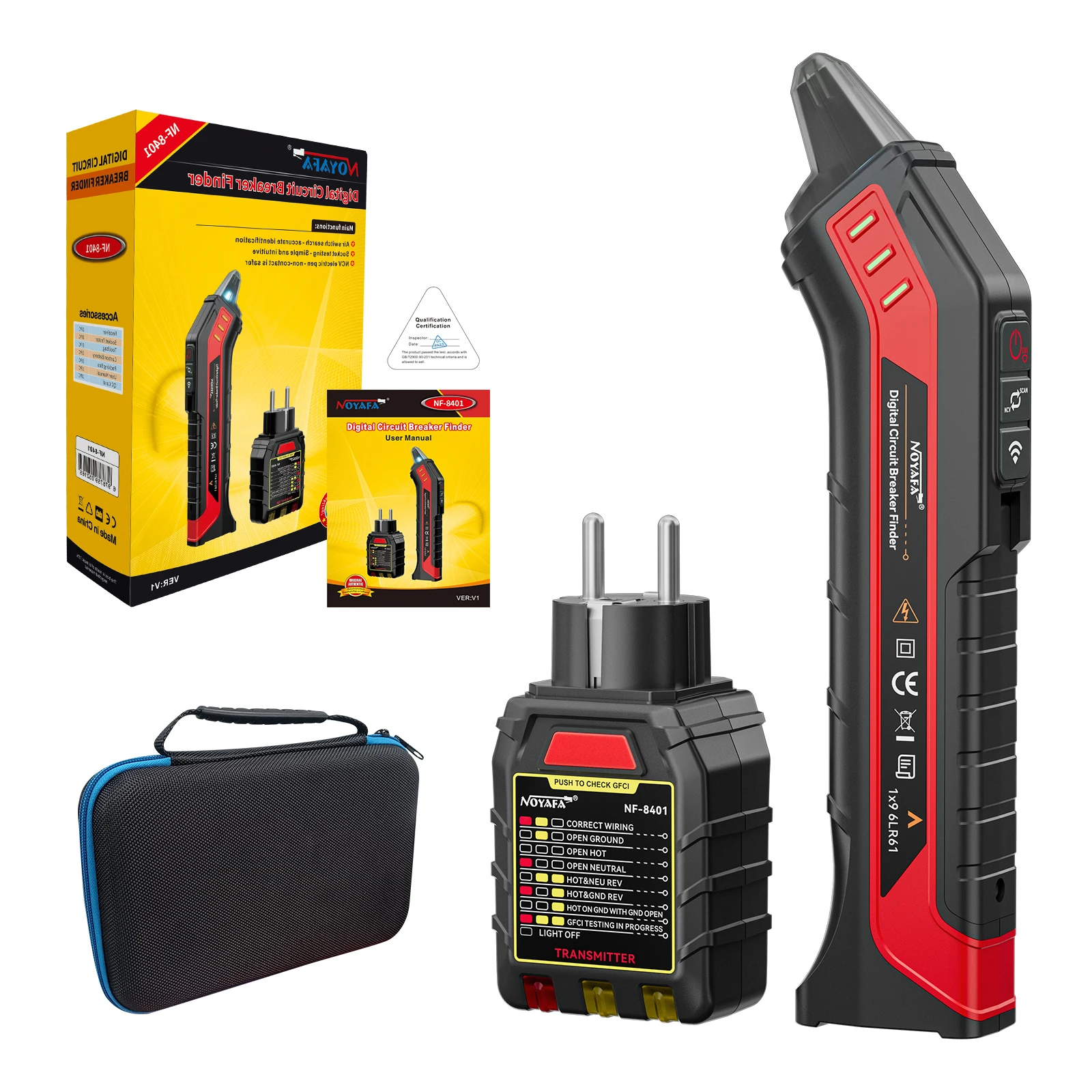 NOYAFA NF-8401 Automatischer Sicherungsfinder 220V Stromkreisprüfer Sicherungs- und Steckdosentester Elektriker-Diagnosewerkzeug