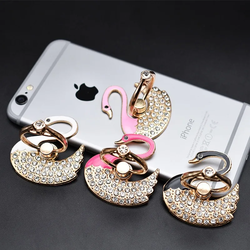 360 degree Rotating Alloy Ring Phone Holder Swan Metal Diamond Studded Phone Ring Buckle Phone Case Decoration Back Sticker