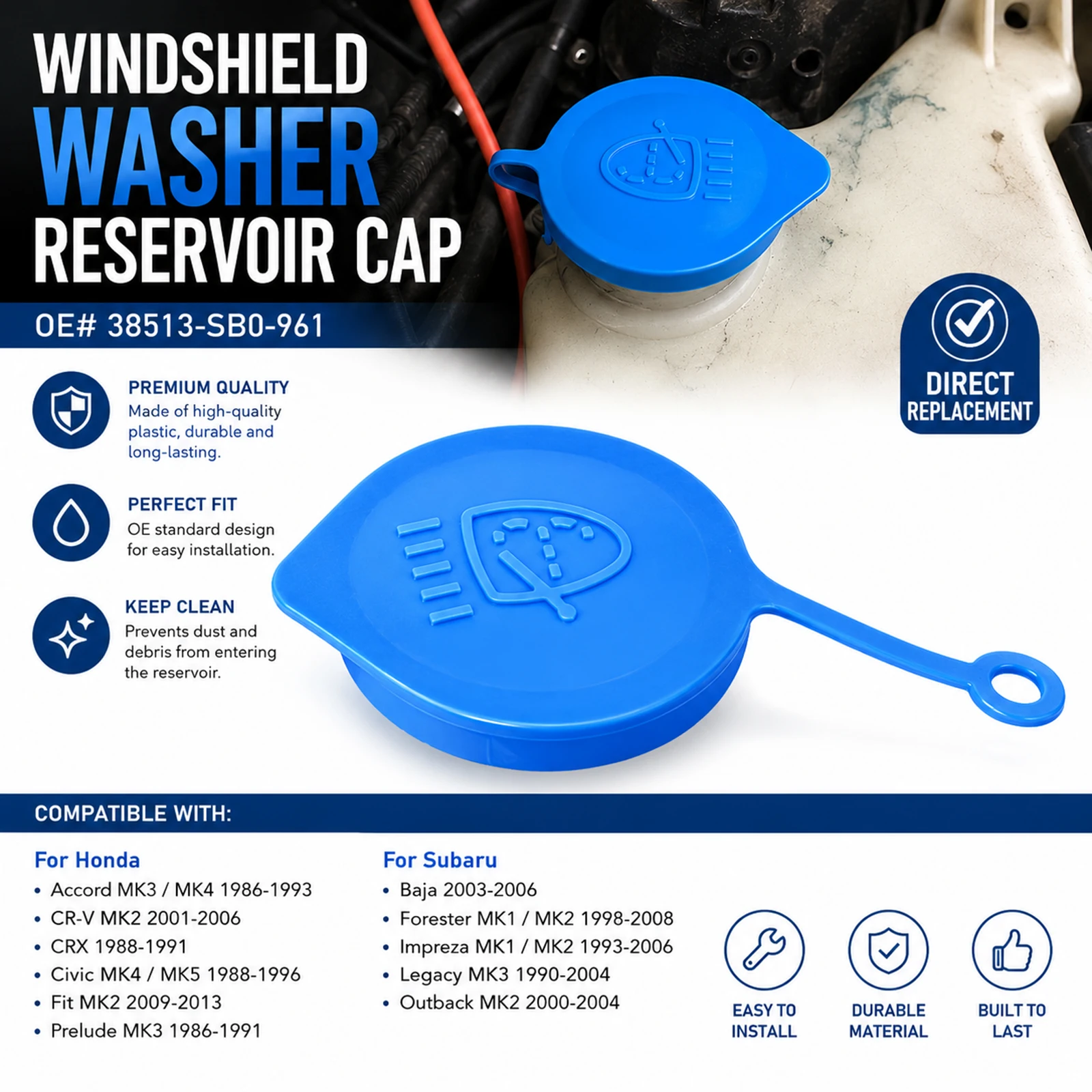 Car Windshield Washer Fluid Cap Wiper Water Tank Cover Engine Bay Styling For Subaru Outback Legacy Honda CRX Prelude Blue