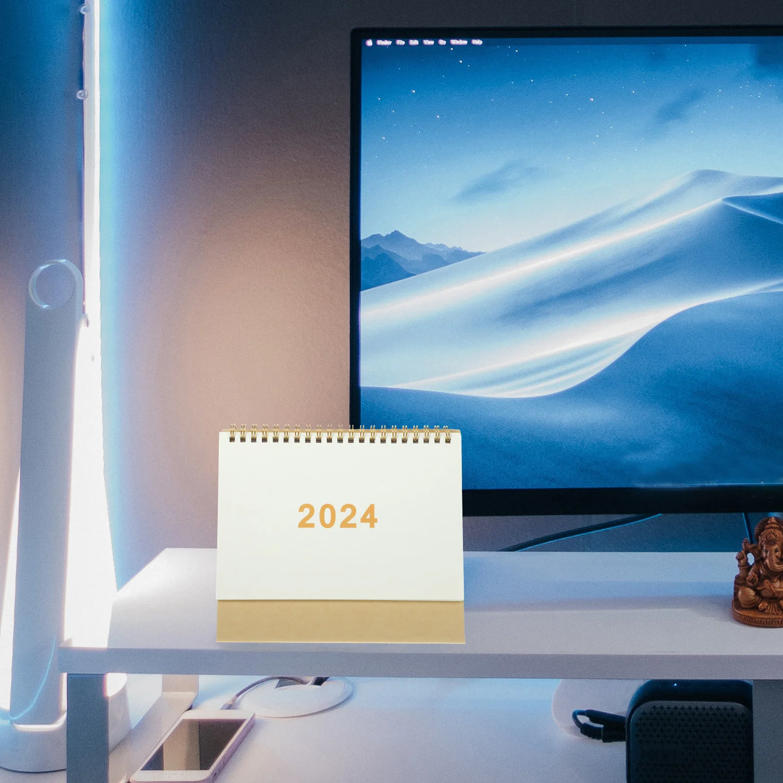 

BUTIFULSIC 2024 Mini Desk Calendar Spiral Binding Lunar Month Portable Office Decor White Paper