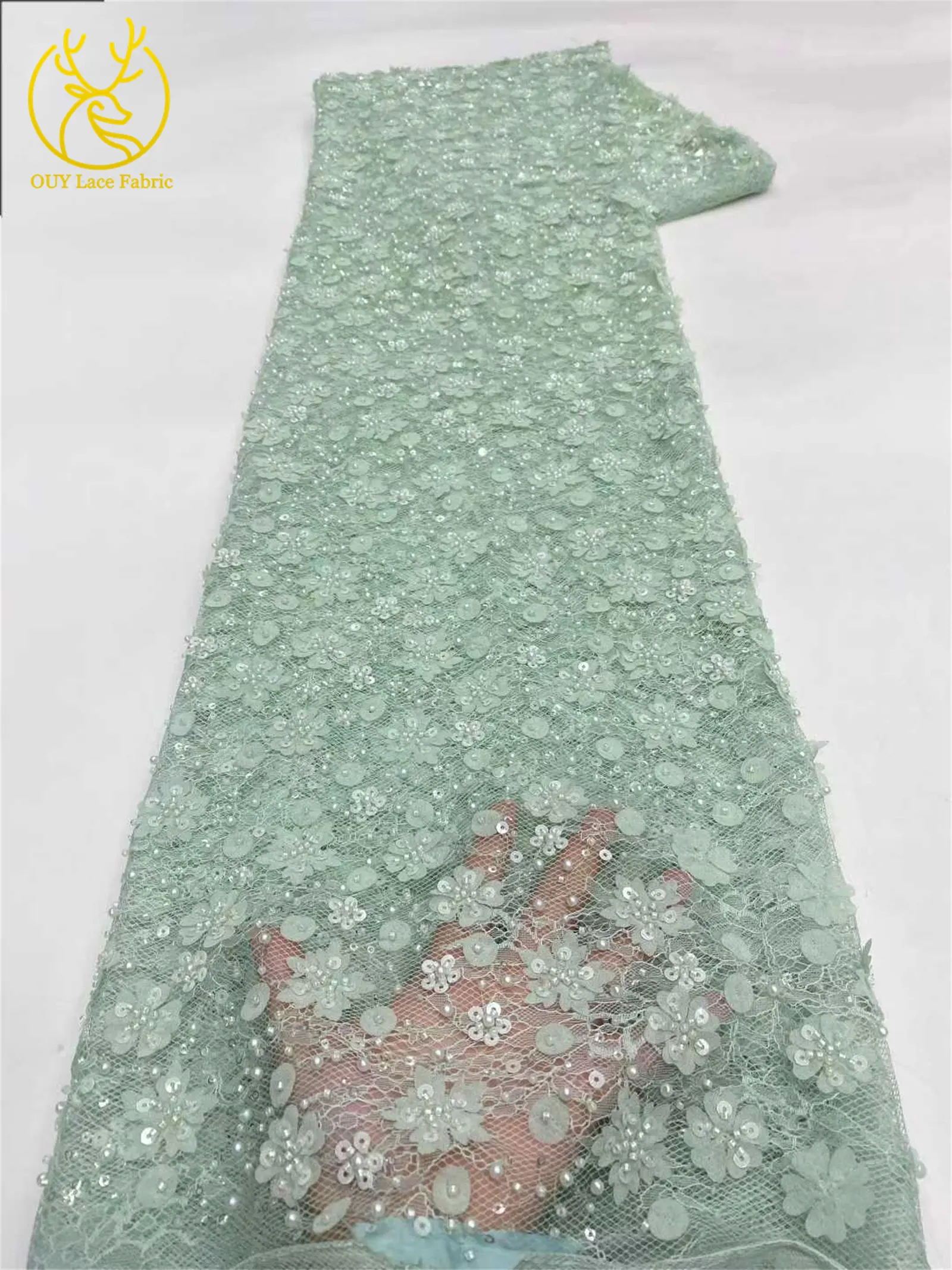 Neuester Spitzenstoff mit Pailletten und Perlen, 2026, hochwertiger afrikanischer nigerianischer Spitzenstoff, Hochzeitskleid und Abendkleid, Nähen, 5 Yards – Detail 10