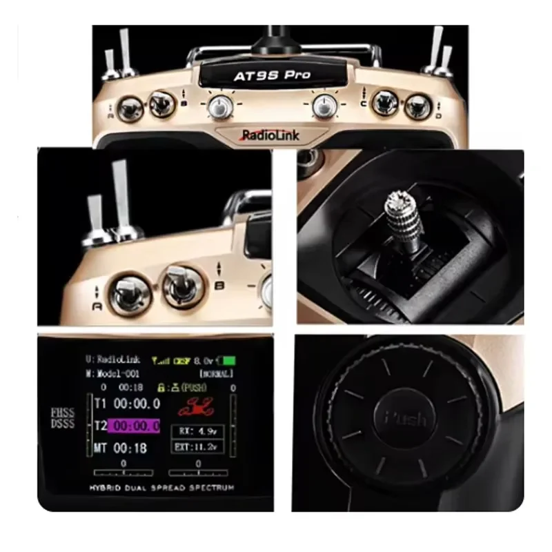 Radiolink AT9S Pro Left Hand 12 Channels 2.4G 7.4~18.0V DSSS FHSS Radio Transmitter With R9DS Receiver for Car Boats Drone