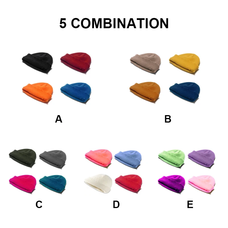 4PCS/set Solid Color Beanie Hat Men Women Outdoor Fashion Soft Knitted Skuilles Cap