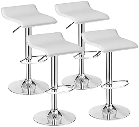 

4pcs Adjustable PU Leather Bar Stools with Footrest, Chrome Base, Hydraulic Counter Height Bar Chairs (White)
