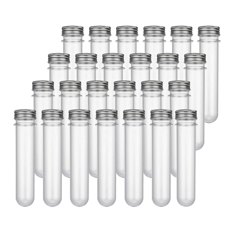 25 Pcs 45ML Plastic Test Tubes Metal Cap Screw Lid Containers 45ML Plastic Test Tubes Containers For Cosmetic Travel Lotion