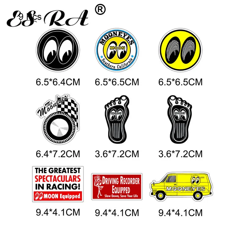 9 Pcs/Set Motor Decals Eyes Car Stickers Skateboard Decoration Moon Pegatinas Waterproof for Lugguage  Laptop Bicycle Pitcher